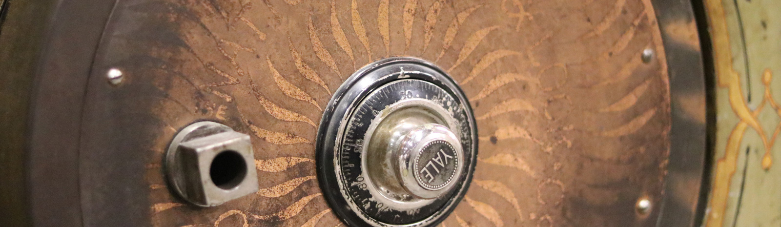 Close up image of safe door.