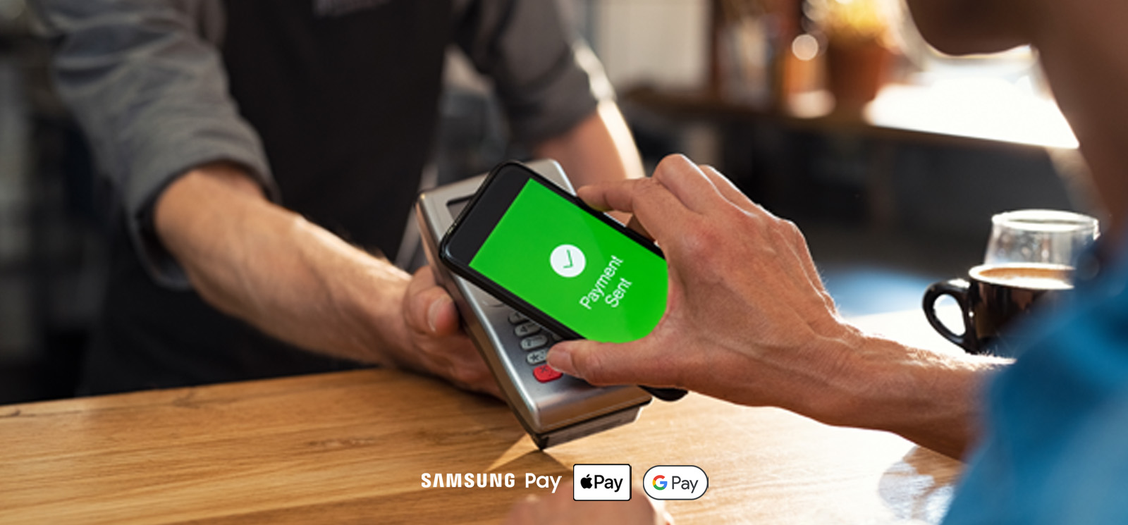 Image of mobile payment with digital wallet.