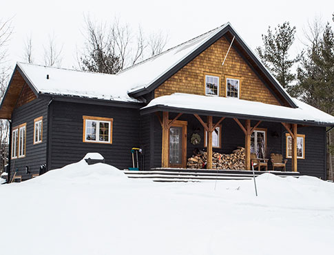Snowy cabin.
